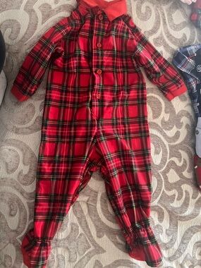 Red Plaid Kids One-Piece Footed Pajamas